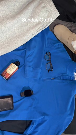 Men’s casual outfit of the day built around modern athleisure and relaxed menswear. Grey Lululemon sweatpants, deep blue quarter zip from Palmetto Clothing, Del Campo socks, and Birkenstock shoes. Clean casual mens fashion. Elevated loungewear. Minimal layering. Everyday comfort. Simple pieces. Strong color contrast. Repeatable formula. #mensfashion #mensoutfit #athleisure #casualstyle #menswear