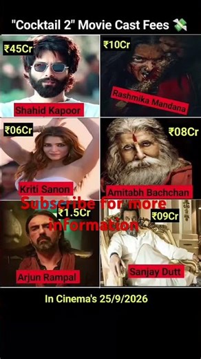 "Cocktail 2" Movie Cast Fees? 💸 #shahidkapoor #rashmikamandanna #kritisanon #amitabhbachchan