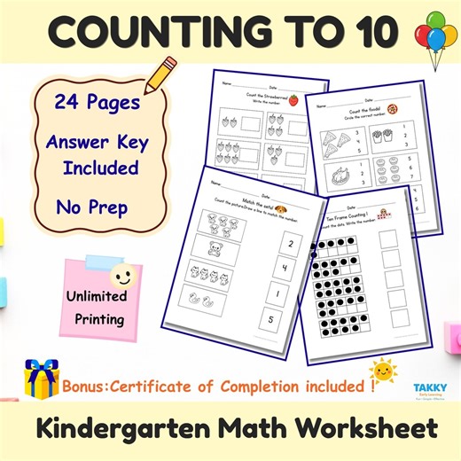 Counting to 10 Worksheets Kindergarten | Math Worksheets | No Prep Printable PDF - Etsy