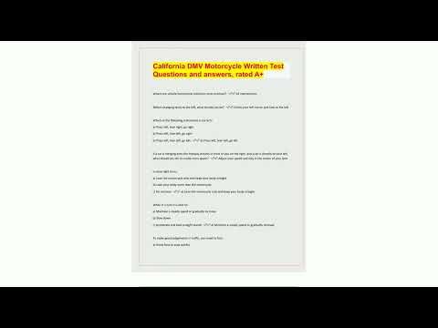 California DMV Motorcycle Written Test Questions and answers rated A Questions with 100 Correct Answ