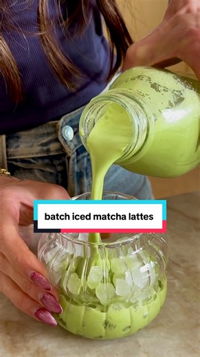 HOW TO MAKE ICED MATCHA LATTES FOR THE ENTIRE WEEK & If you love matcha but hate whisking it every single time you want an iced matcha... this is for you. I blend cashews, matcha, maple syrup, vanilla, a touch of salt, and water into the creamiest matcha milk ever, store it in the fridge, and now I have iced matcha lattes ready anytime all week. Honestly one of the best little kitchen hacks l've made lately and I can't wait for you to try it too ca. If you love easy, elevated recipes and little 