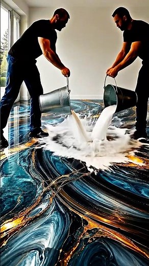 Luxury Epoxy Floor Transformation 😱 Black Aqua Gold Marble Design#epoxy #epoxyresin #epoxyfloor