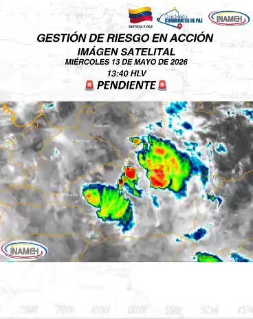 #13May #INAMEHInforma 🚨 *Pendientes* 🚨 Prevalecen áreas nubladas con células convectivas de rápida evolución, que propician lluvias o chubascos de intensidad variable y descargas eléctricas en áreas de *Portuguesa, Apure y Barinas*.
