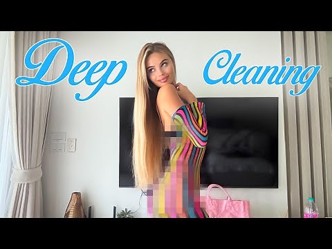 [4K] Cleaning Routine | Colorful Sheer Dress Dusting TV | Try On Haul Cleaning Tutorial