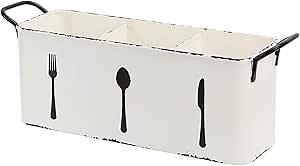 NIKKY HOME Farmhouse Utensil Holder for Countertop, Flatware Cutlery Caddy Silverware Holder Spoons Knives Forks Organizer Kitchen Decor - Distressed White