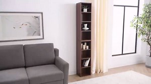 Seafuloy 8-Shelf Walnut Media Storage Tower, Adjustable MDF Bookcase for CDs and DVDs and Books LAF-GZ-Walnut