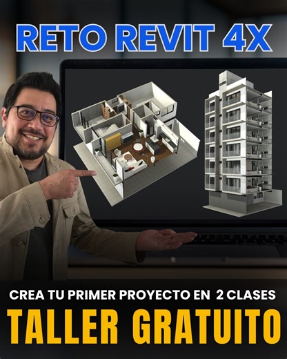  Descubre cómo los profesionales están diseñando 4 veces más rápido con Revit. En este taller gratuito de 2 clases EN VIVO aprenderás a crear tu primer proyecto desde cero y verás por qué Revit está revolucionando la arquitectura y la construcción.  Reto Revit 4X — Transforma tu forma de diseñar, hoy.  Regístrate gratis, cupos limitados. | Taller Lap | Facebook