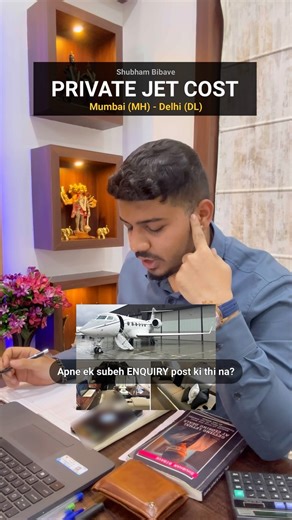 Shubham Bibave | SBTM ® on Instagram: "PRIVATE JET COST Route: Mumbai <-> Delhi • #privatejet #aviation #jet #success #entrepreneur #business #sales #digitalmarketing #marketing #company #motivation #wealth #socialmedia #salestips #tips #coldcall #coldcalling #luxury"