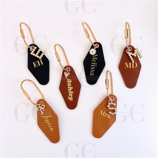 Personalized Leather Keychain Gold Letter Charm – Custom Initial Key Ring, Leather Bag Tag, Gift for Women - Etsy