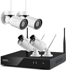 XMARTO [Expandable 8CH] Wireless Security Camera System, 2pc WiFi [PTZ Cameras Outdoor] + 2pc Bullet IP Cameras for Home Surveillance, 8CH 1080p NVR (Built-in Router, Auto Pair, Mobile View, 1TB HDD)