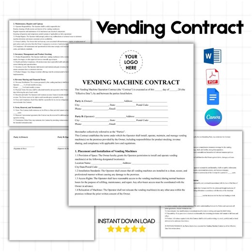Vending Machine Contract Template, Editable Vending Machine Lease Agreement, Vending Rental Form, Machine Contract Agreement, Agreement Form - Etsy