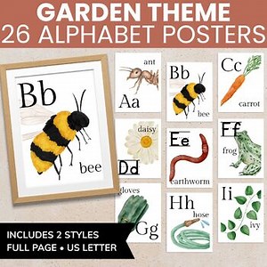 Nature Alphabet Posters with Handwriting Lines Garden Theme Classroom Wall Decor