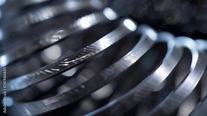 A closeup of a coiled spring made from magnetic shape memory polymer showcasing its unique ability to change shape in response to magnetic fields. The spring is shown in its