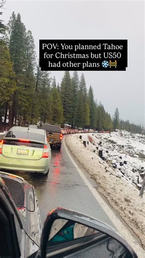 — US-50 East at Lake Tahoe is currently blocked/very slow due to winter weather and chain controls right now on Christmas Day. Here’s what’s going on: ￼ 🚧 Traffic situation (Dec 25, 2025): • Chain controls & partial closures are in effect on U.S. Highway 50 from Twin Bridges up to Meyers — meaning vehicles without proper snow tires or chains are being stopped or turned back. #US50 #Highway50 #TahoeTraffic #TahoeRoads #ChainControl SnowStorm WinterTravel ChristmasTravel SierraNevada RoadClosure 
