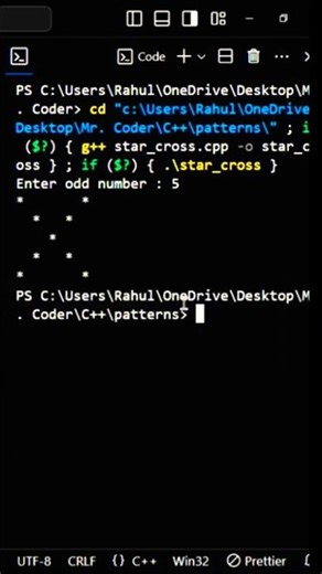 💻✨ C++ Cross Pattern Program Explained in 1 Minute! | Learn Pattern Printing in C++ #cpp #shorts