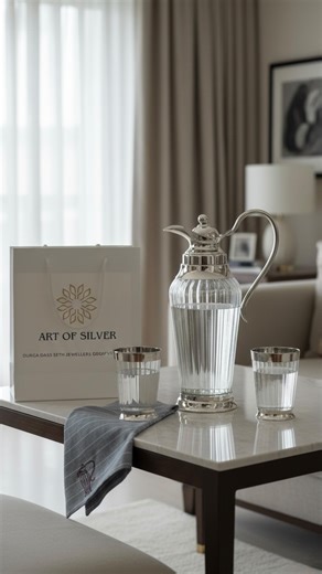 𝒜𝓇𝓉 𝒪𝒻 𝒮𝒾𝓁𝓋𝑒𝓇 on Instagram: "Hosting is an art form, and silver is the finest medium. Transforming a simple glass of water into a statement of elegance. 🏛️✨ [Art of Silver, Durga Dass Seth Jewellers, Luxury lifestyle Delhi, Silver craftsmanship, GK1 interiors, Premium home decor, Heritage silver, Modern Indian home, South Delhi living, Sophisticated hosting, Designer glassware, Fine silver gifts, Luxury builder floor aesthetic]"