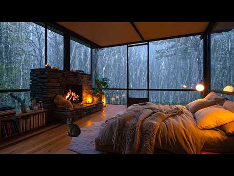 24 Hours of Relaxation with Gentle Rain Sounds | Perfect Night Atmosphere with a Warm Fireplace
