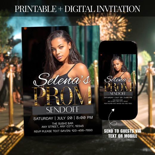 Black Prom Send off Invitation, Printable Prom Flyer Template, Glam Prom Party Digital Invite, DIY Graduation Prom Queen Animated Ecard - Etsy