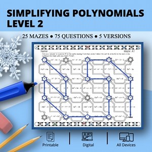 Winter: Simplifying Polynomials Level 2 Maze Activity
