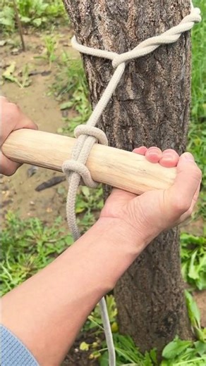 Hanging Rope Tied Securely to a Stick | Simple & Strong Knot Technique 🌐 #craft #outdoors #handmade