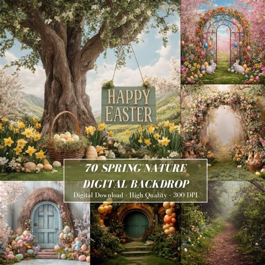 70 Spring Easter Egg Digital Backdrop, Nature Background, Instant Download for Photoshoot - Etsy