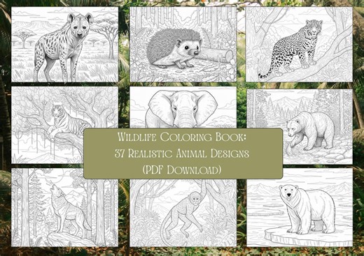 Wildlife Coloring Book: 37 Realistic Animal Designs (PDF Download) - Etsy