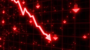 Stock Market Crash of Red Arrow Graph Going Down Into Recession - 4K