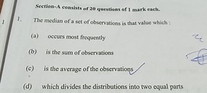 Section-A consists of 20 questions of 1 mark each.The median o... | Filo