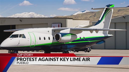 Dozens protest alleged ICE-linked flights by Key Lime Air, Denver Air Connection in Pueblo