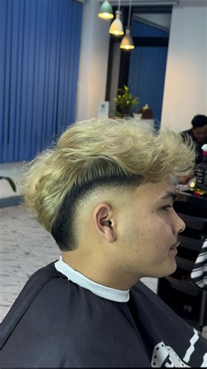 Stunning Beige Blonde with Sharp Burst Fade