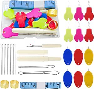 Needle Threaders Kit,29 Pcs Needle Threaders for Hand Sewing Machine Needle Threader Tool with Tape Measure/Beading Yarn Needles/Easy Threaders for Embroidery Floss/Thimble Ring/Loop Turner Clips