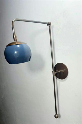 Mid-century Navy Blue Swing Arm Wall Lamp: Adjustable Brass Sconce With Dimmer - Etsy