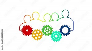 Animation of the rotation of gears on the background of silhouettes of people. White background