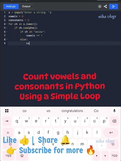 Count vowels and consonants using a simple loop