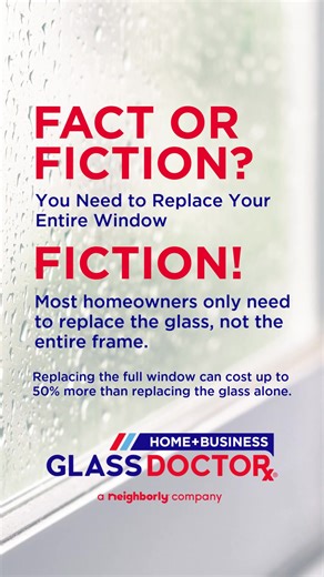 Fact or fiction? 👀 A damaged or foggy window doesn’t automatically mean a full window replacement. In many cases, replacing just the glass is all you need! Your local Glass Doctor® specialist can help you determine the right solution for your home. #GlassDoctor #Neighborly #HomeGlass #WindowRepair #DoublePaneWindows #WeFixYourPanes | Glass Doctor Home Business of Greensboro