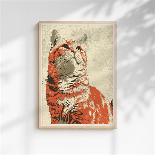 Red Tabby Cat Art Print, Modern Minimalist Pet Portrait, Japanese Inspired Digital Download - Etsy