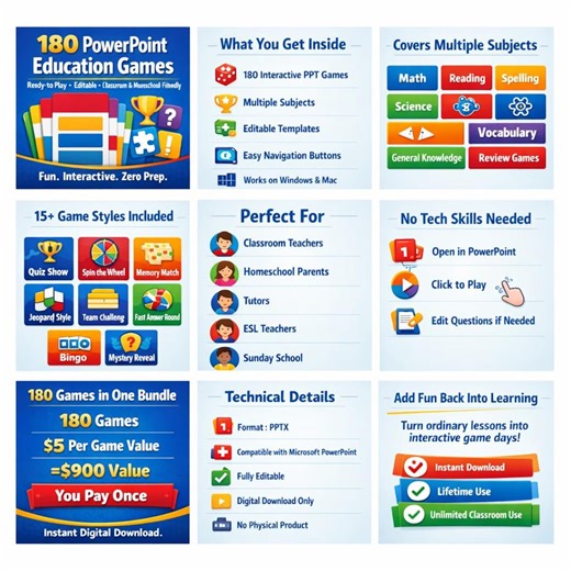180 Educational Powerpoint Games for Kids Classroom - Etsy UK