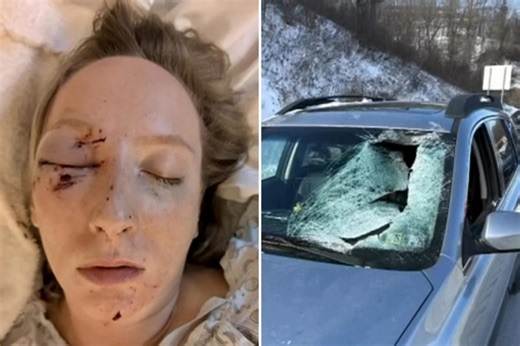Mom brutally injured by giant slab of ice that smashed through windshield on busy highway