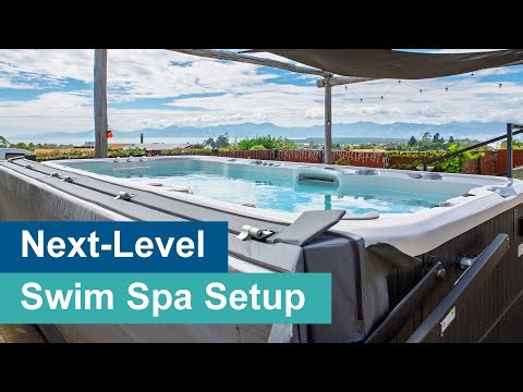 Swim Spa with Automatic Cover Lifter & Heat Pump | Outdoor Backyard Installation