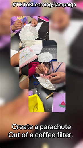 Create a parachute out of a coffee filter. #tiktoklearningcampaign #physics #scienceexplained #stem #fyp