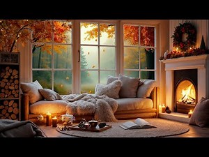 Relaxing Autumn Cabin with Crackling Fireplace & Falling Leaves | Cozy Fall Ambience for Focus 🍁🔥