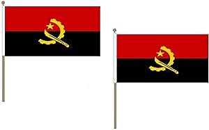 Angola Flag 12'' x 18'' wood stick - Angolan flags 30 x 45 cm - Banner 12x18 in with pole - AZ FLAG