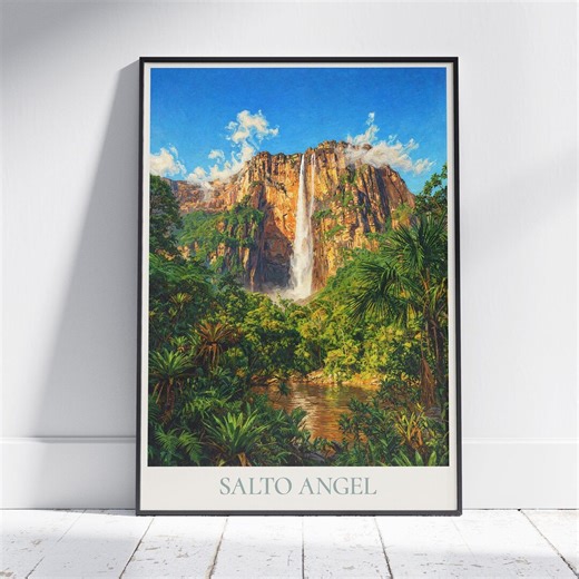 Angel Falls Venezuela Travel Poster: Canaima National Park Waterfall Painted Art Print - Etsy
