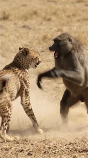 Cheetah vs baboon, same size, explosive first attack,
