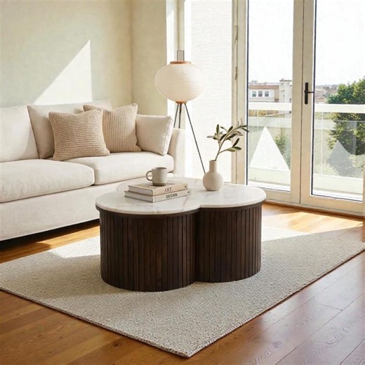 Marble Coffee Table With Fluted Base Handcrafted Solid Wood Center Table in Velvet Mocha Finish Modern Living Room Décor and Elegant Spaces - Etsy