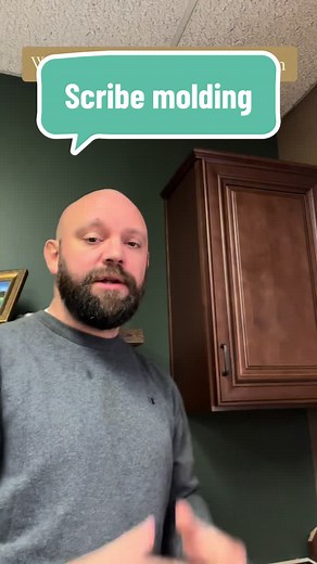 Give your cabinets a finished look by adding scribe molding! Looking to remodel your kitchen? Johnny K can design it today! #lilyanncabinets #kitchendesign #scribemolding #customcabinets #rtacabinets