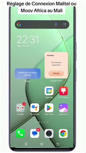 Réglage de Connexion Moov Africa au Mali