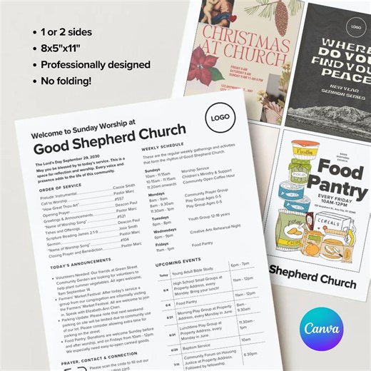 Modern Church Newsletter Bulletin Template: Minimalist Order of Service (canva, 8.5x11, Digital) - Etsy