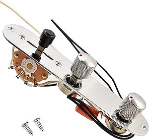 Fully Loaded Control Plate for Telecaster Style Guitar with Single Coil Pickups, Prewired 3-way Blade Switch 250k Large Pots Orange Drop Capacitor, Knurled Controls Knobs, Chrome