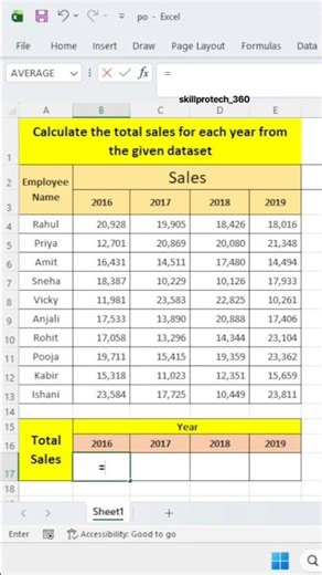 How can we use sum function?👆#exceltutorial #ytshort